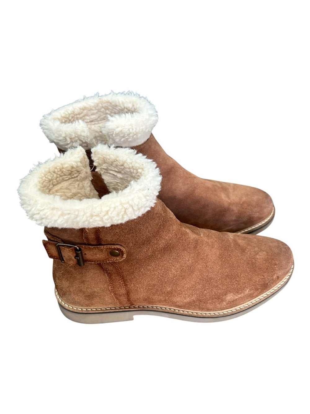 FatFace Callie Tan Suede Sherpa Trim Ankle Boots EU size 39.5 US Size 8.5